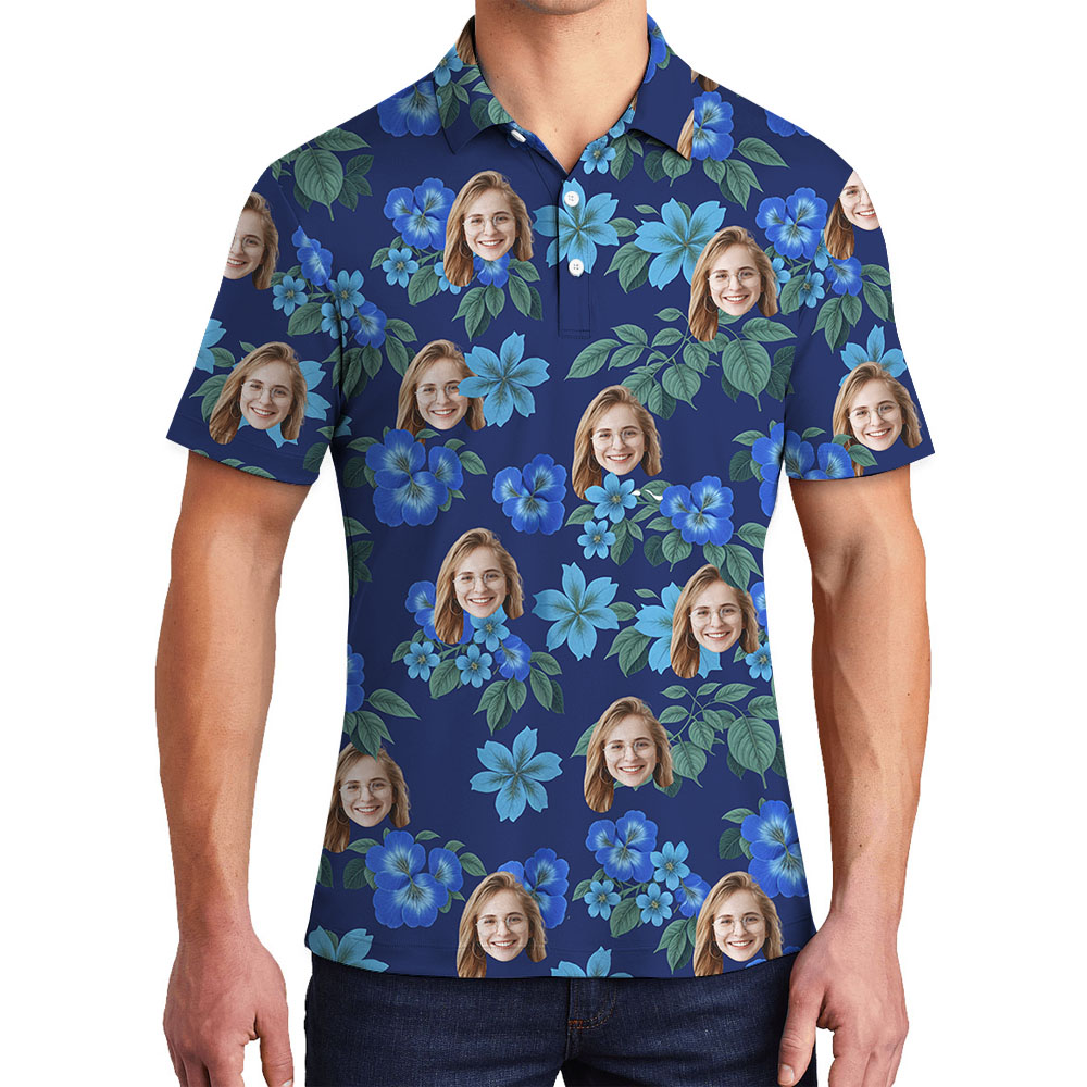 Hilarious Blue Men's Polo Shirt With 1-5 Faces - variant image 1