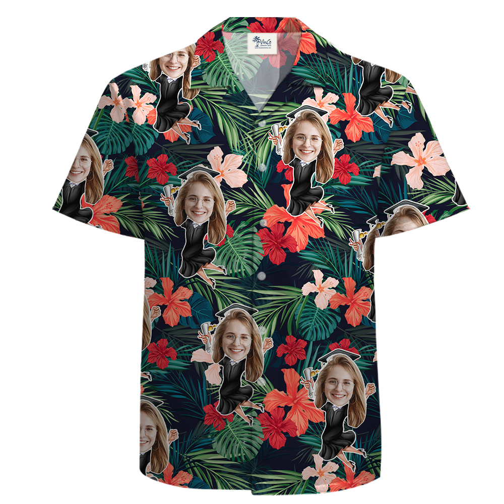 Graduation Cotton Button Up Short Sleeves Custom Girl’s Face - variant image 1