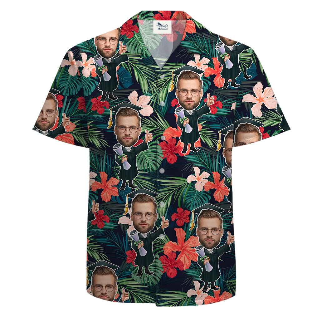 Graduation Cotton Button Up Short Sleeves Custom Men’s Face - variant image 1