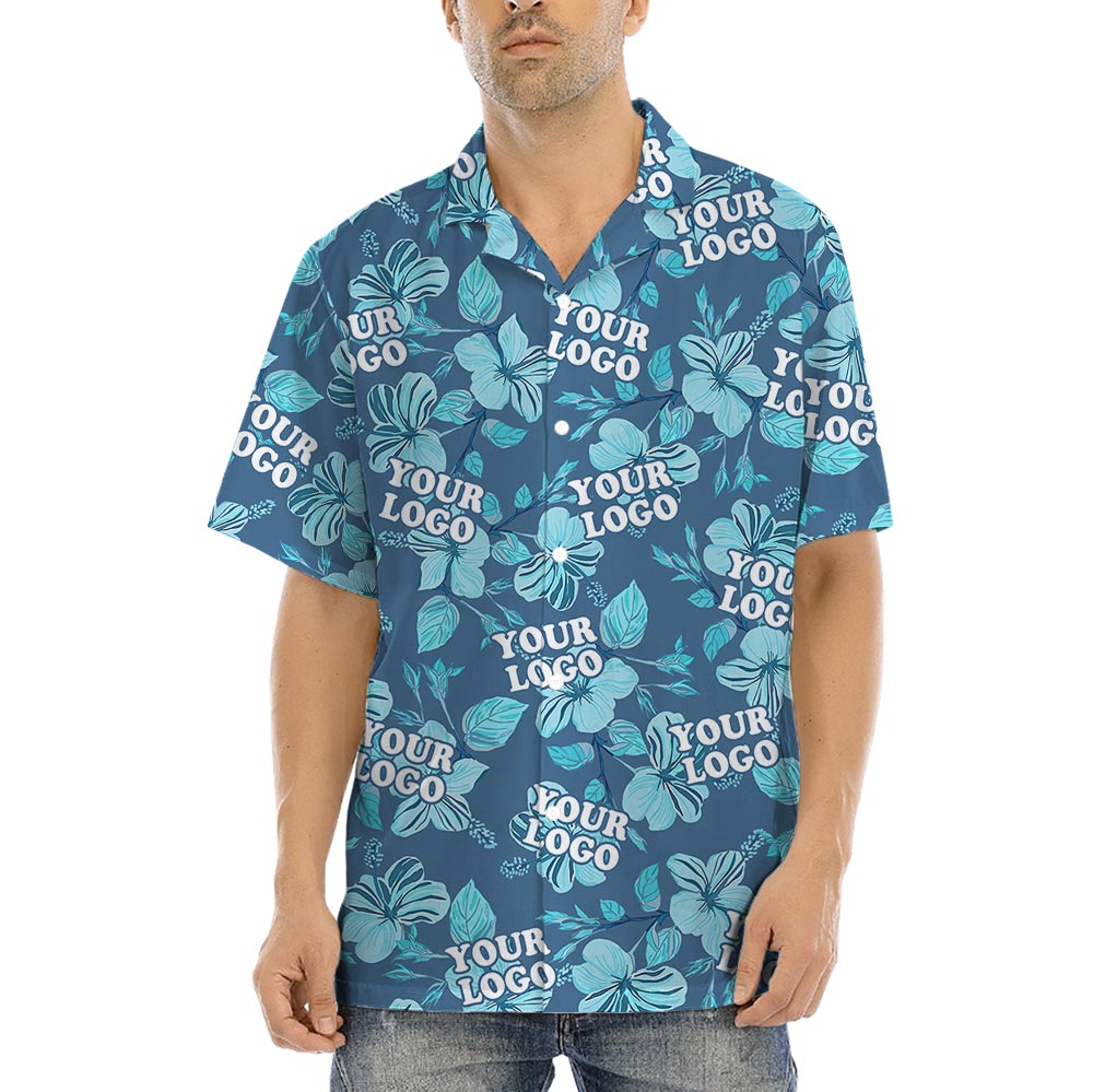 Custom Team Shirt With Blue Hawaiian Hibiscus Print - variant image 1