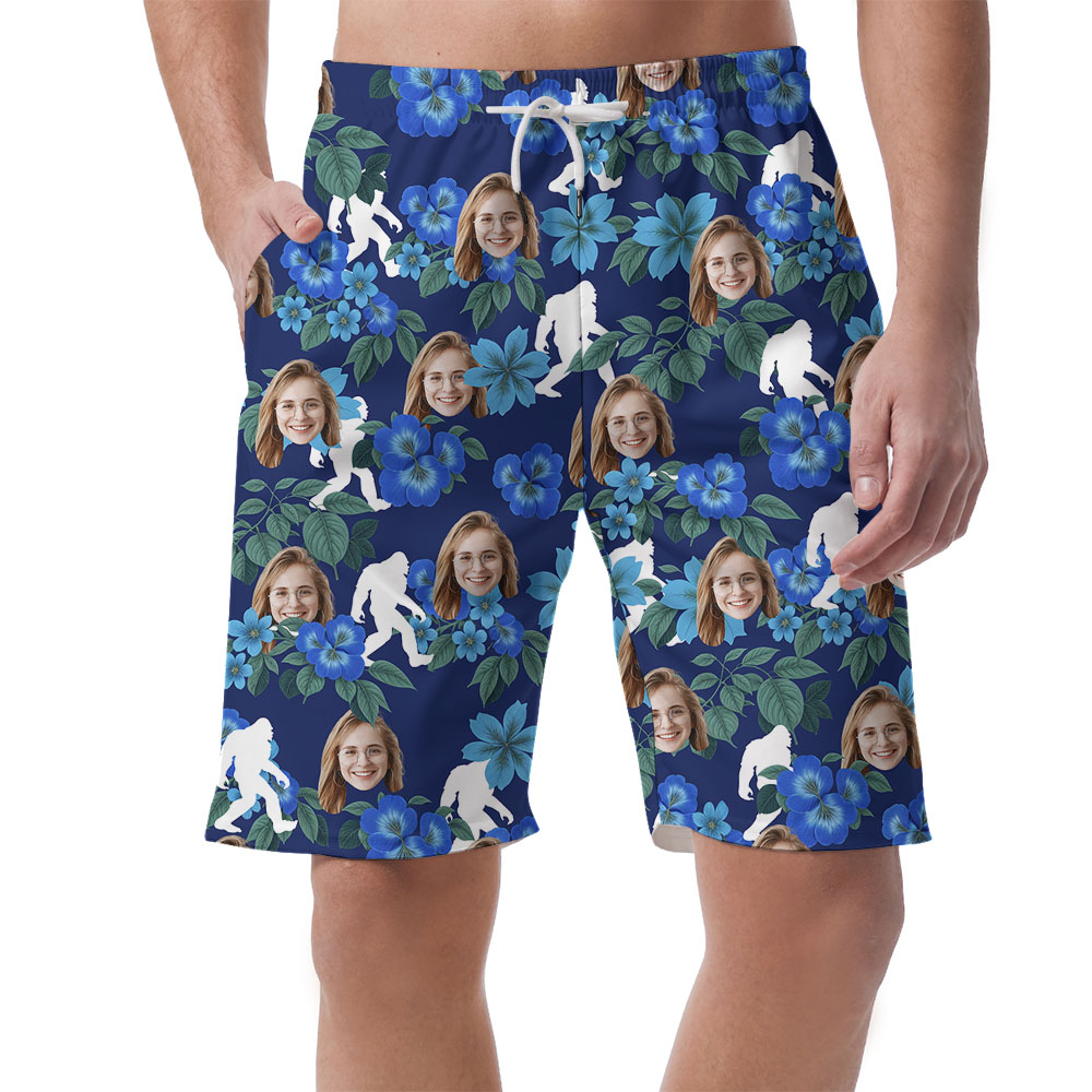 Custom 1-5 Faces Bigfoot Men's Shorts Blue - variant image 1