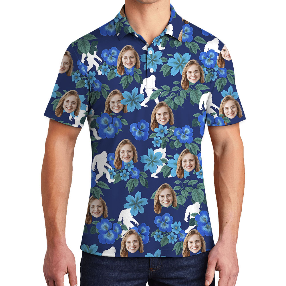 Blue Floral Bigfoot Collared Shirt With Faces - variant image 1