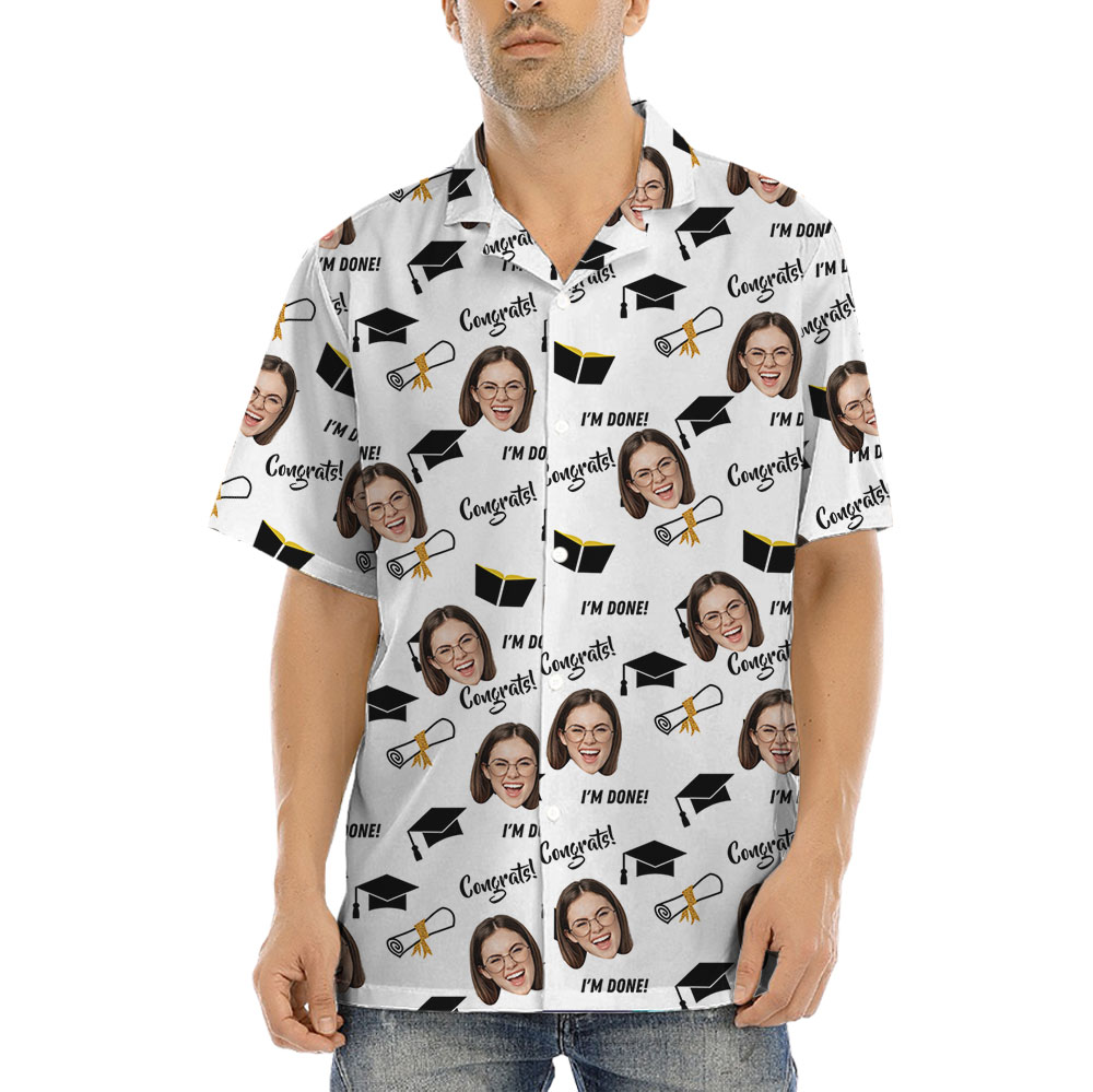 Graduation Themed Hawaiian Shirt With Up To 5 Faces - variant image 1