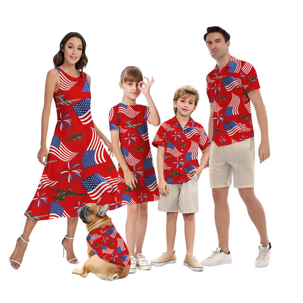 Firework Aircraft American Flag Matching Hawaiian Outfits For Family - variant image 1