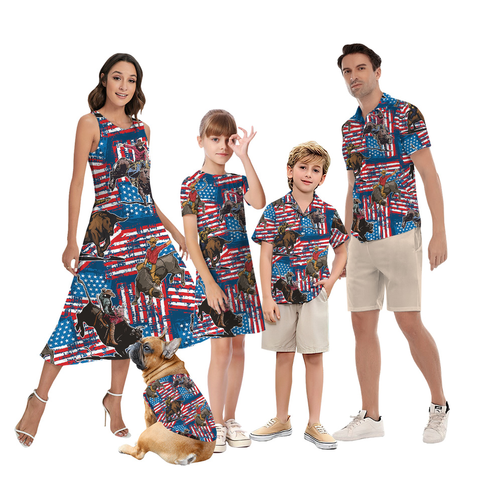 Cowboy Bull Riding 4th Of July Matching Family Hawaiian Outfits - variant image 1