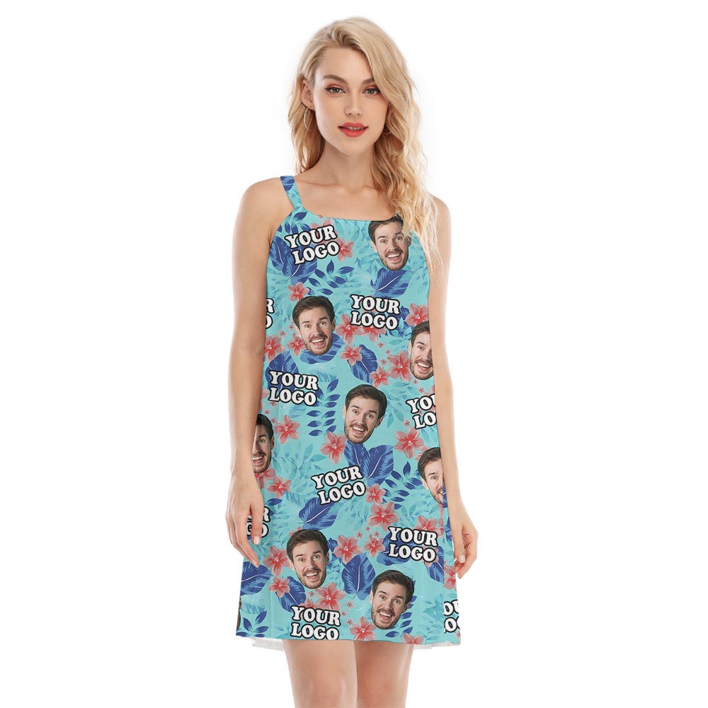 Blue Floral Summer Dress With Custom Face Women - variant image 1