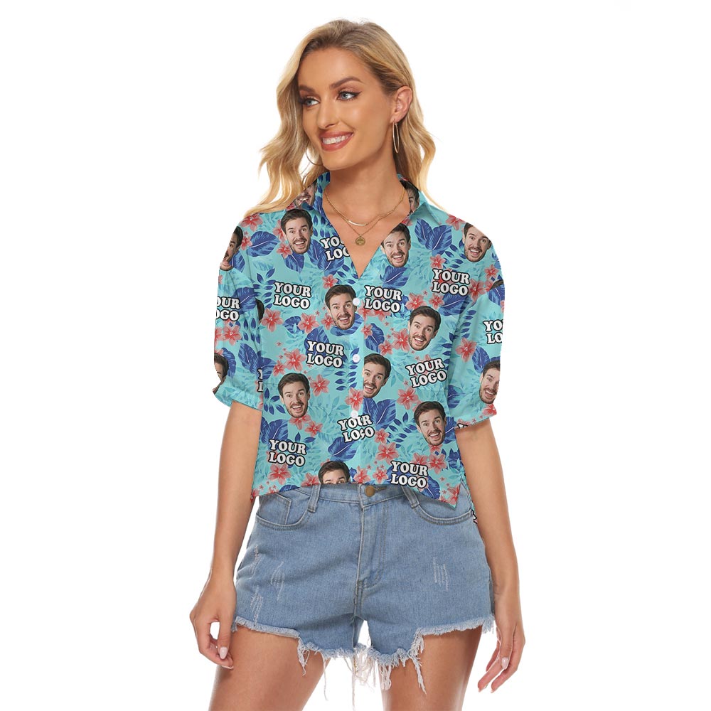 Custom Women's Crop Top Tropical Shirt With Face And Logo - variant image 1