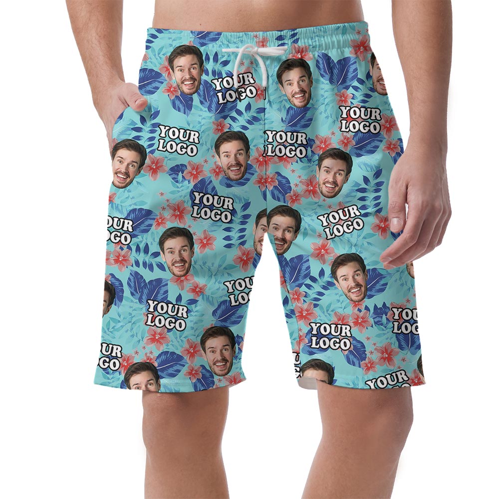 Personalized Blue Men's Summer Shorts With Face And Logo - variant image 1