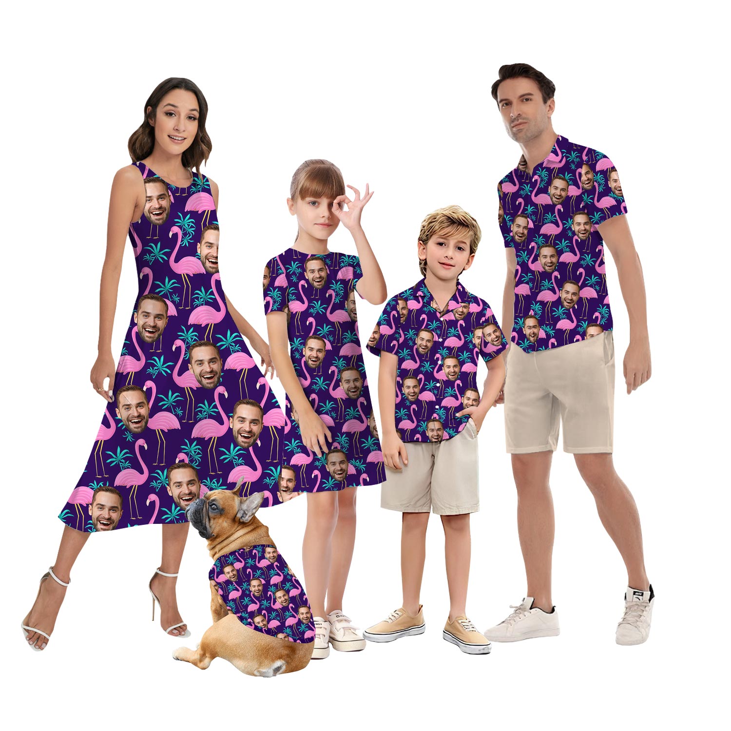 Custom Different Faces Flamingo Hawaiian Outfits Matching Family - variant image 1