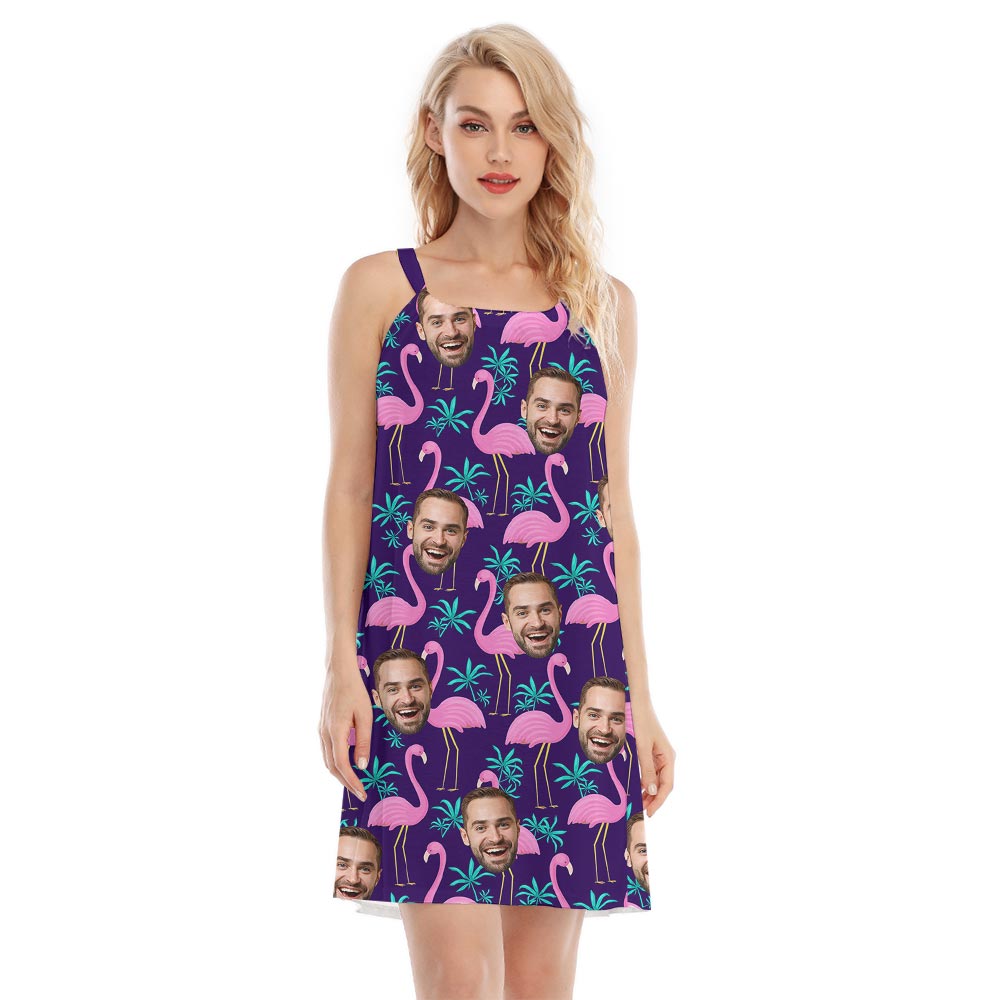 Pink Flamingo Tropical Dress With Custom Different Faces - variant image 1