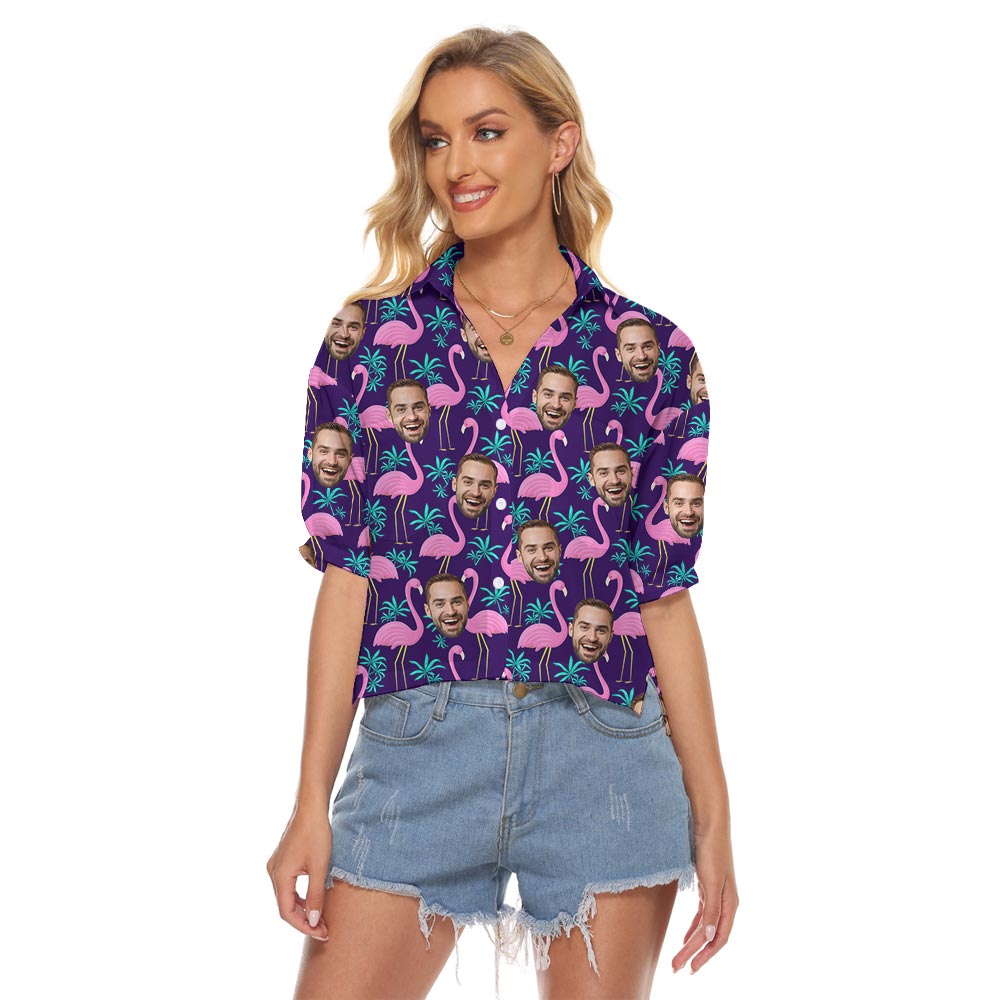 Personalized Flamingo Hawaiian Cropped Shirt With Different Faces - variant image 1