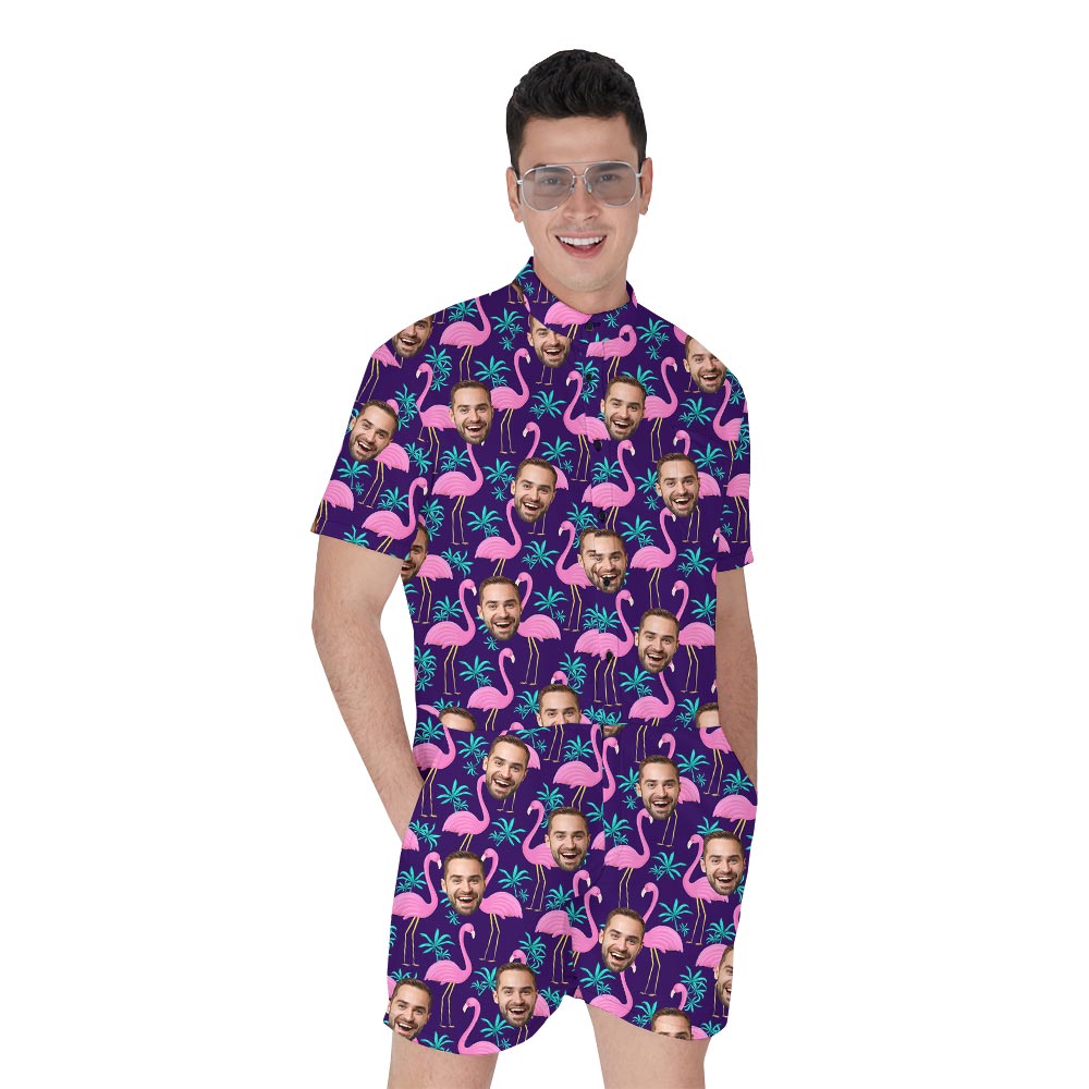 Personalized Men's Flamingo Romper With Different Faces - variant image 1