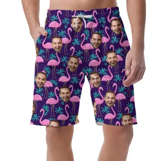 Custom Men's Flamingo Beach Shorts With Different Faces