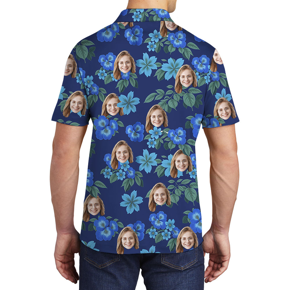 Hilarious Blue Men's Polo Shirt With 1-5 Faces