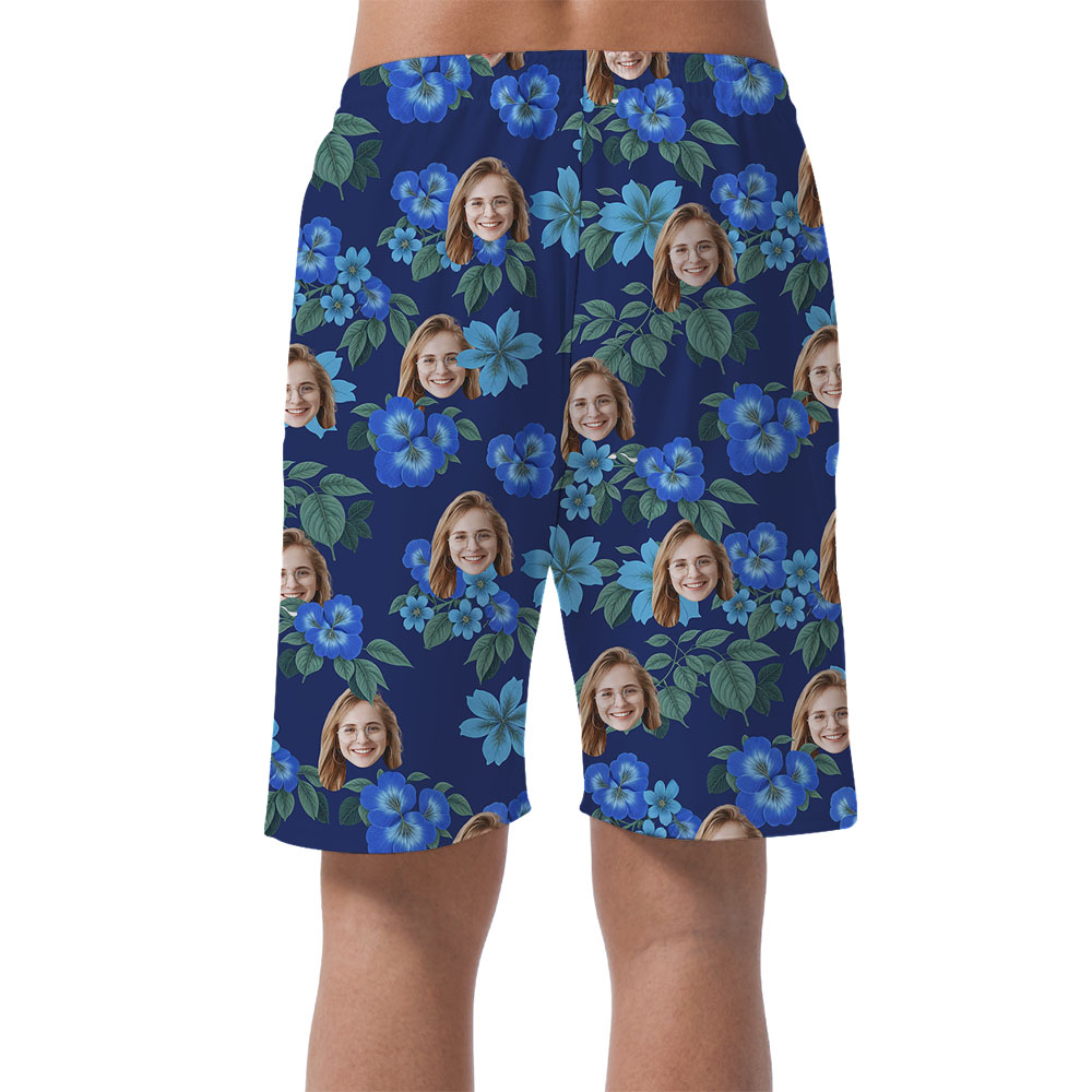 Cool Blue Floral Print Men's Casual Shorts