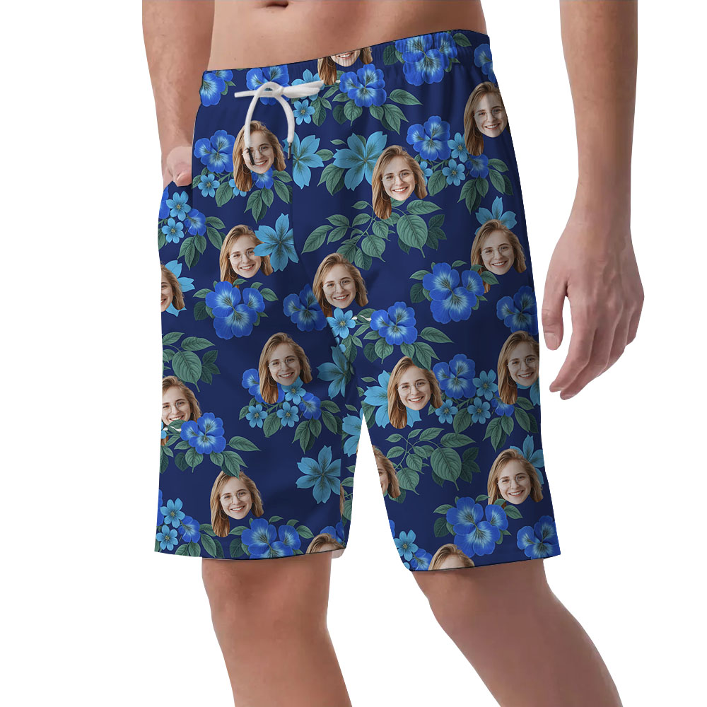 Cool Blue Floral Print Men's Casual Shorts