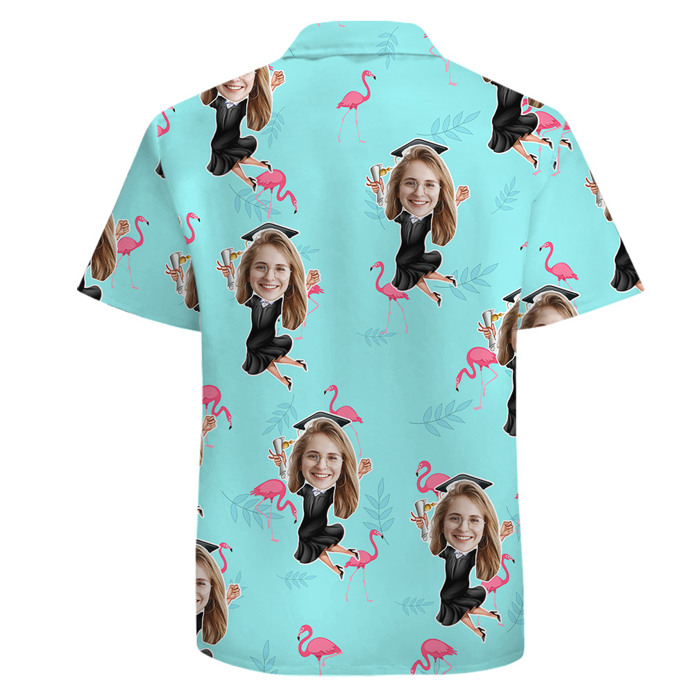 Graduation Tropical Flamingo Cotton Hawaiian Shirt With Girl’s Faces