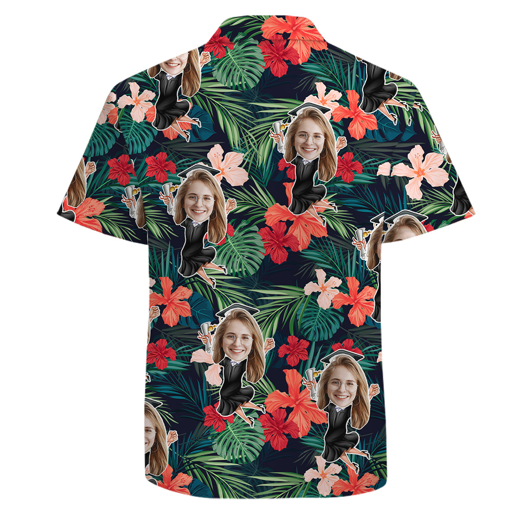 Graduation Cotton Button Up Short Sleeves Custom Girl’s Face