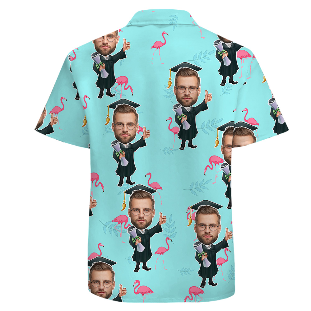 Graduation Tropical Flamingo Cotton Hawaiian Shirt With Men’s Faces