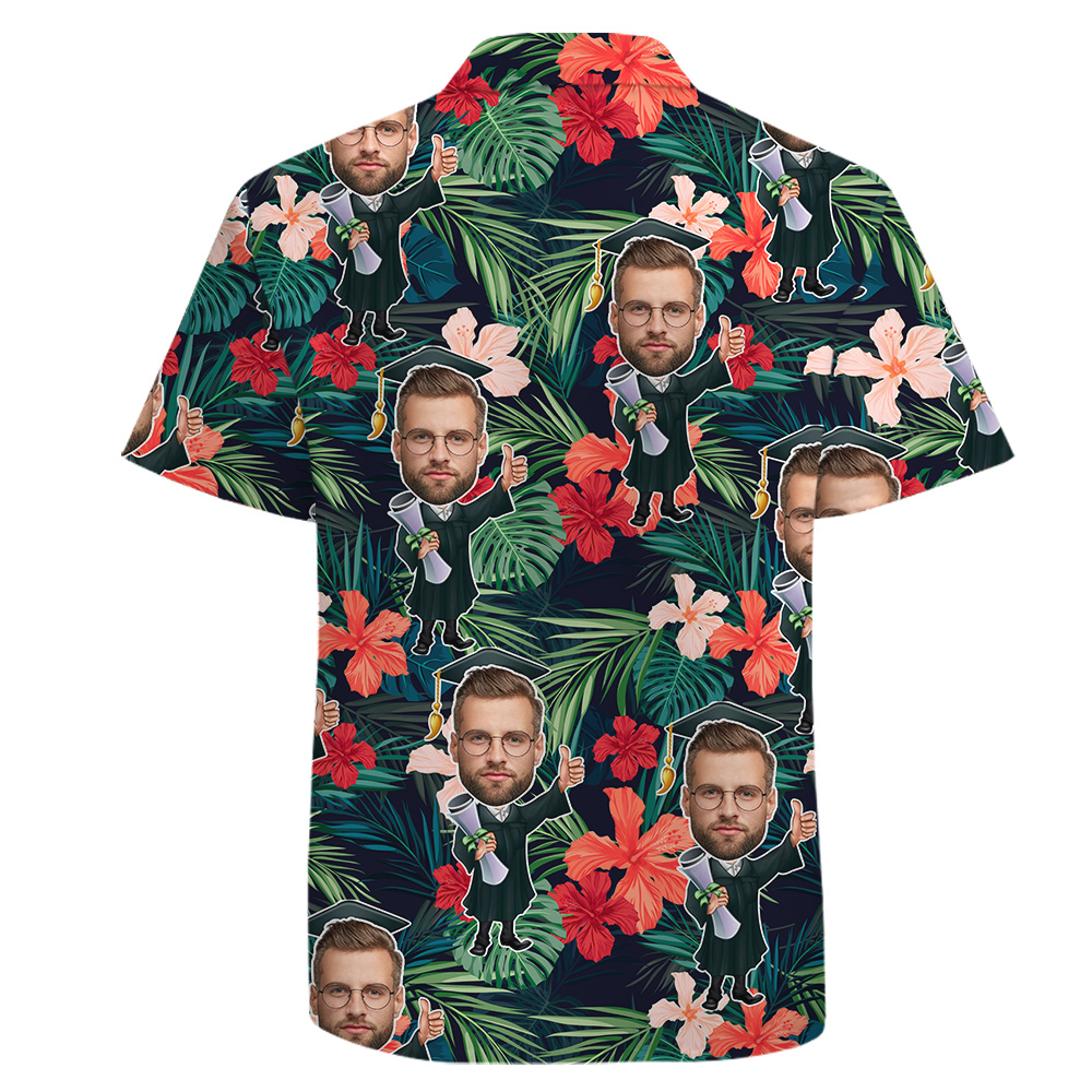 Graduation Cotton Button Up Short Sleeves Custom Men’s Face