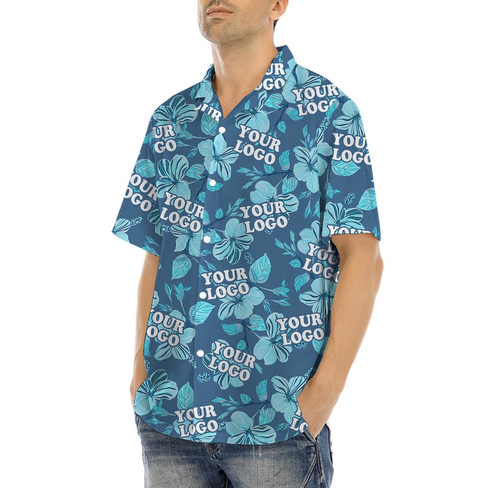 Custom Team Shirt With Blue Hawaiian Hibiscus Print