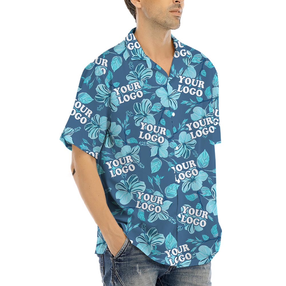 Custom Team Shirt With Blue Hawaiian Hibiscus Print