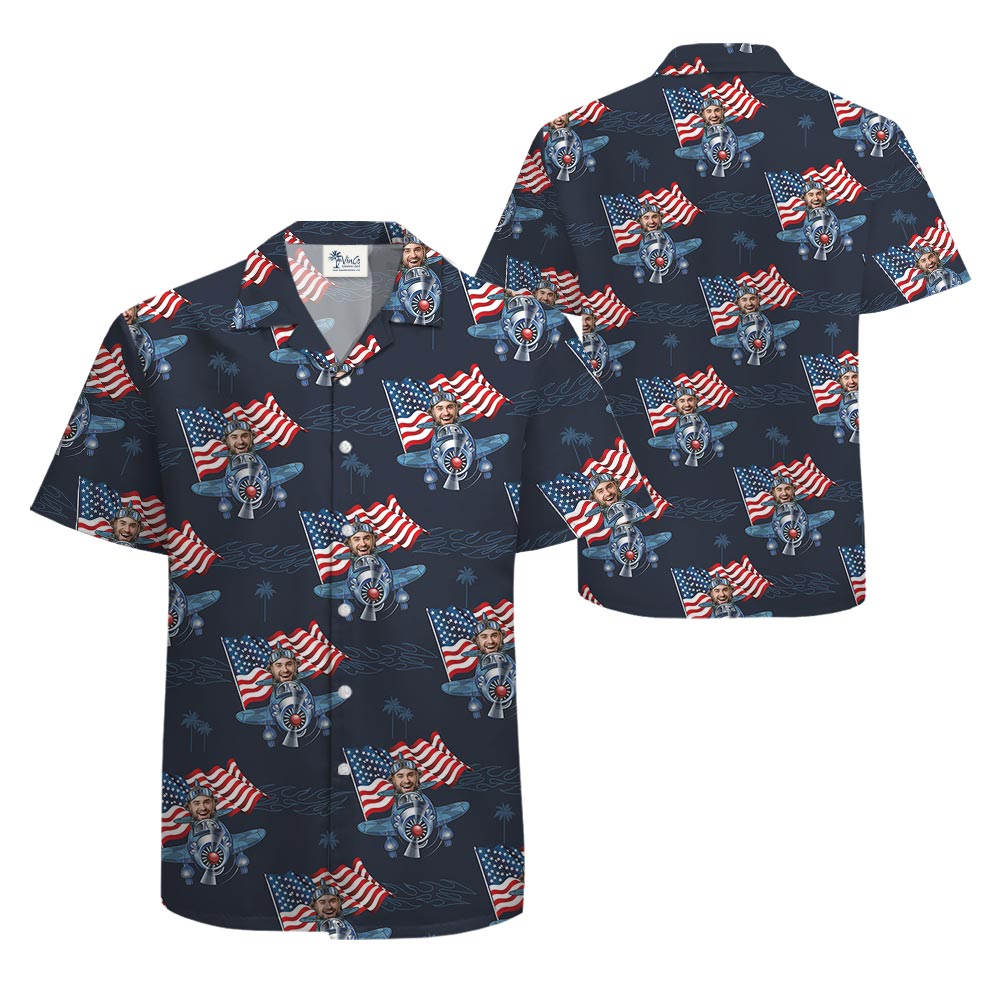 Custom Face Airplanes USA Flag Men's Button Up Shirt