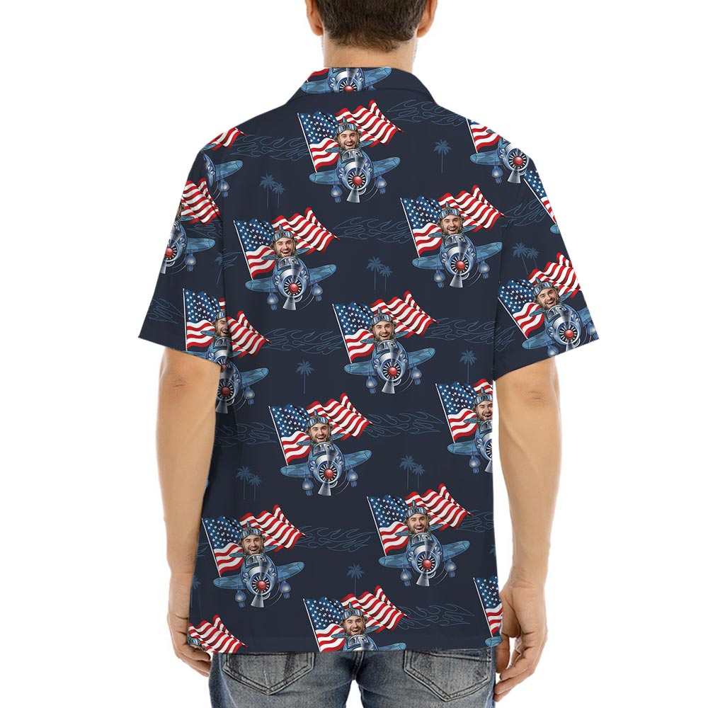 Custom Face Airplanes USA Flag Men's Button Up Shirt