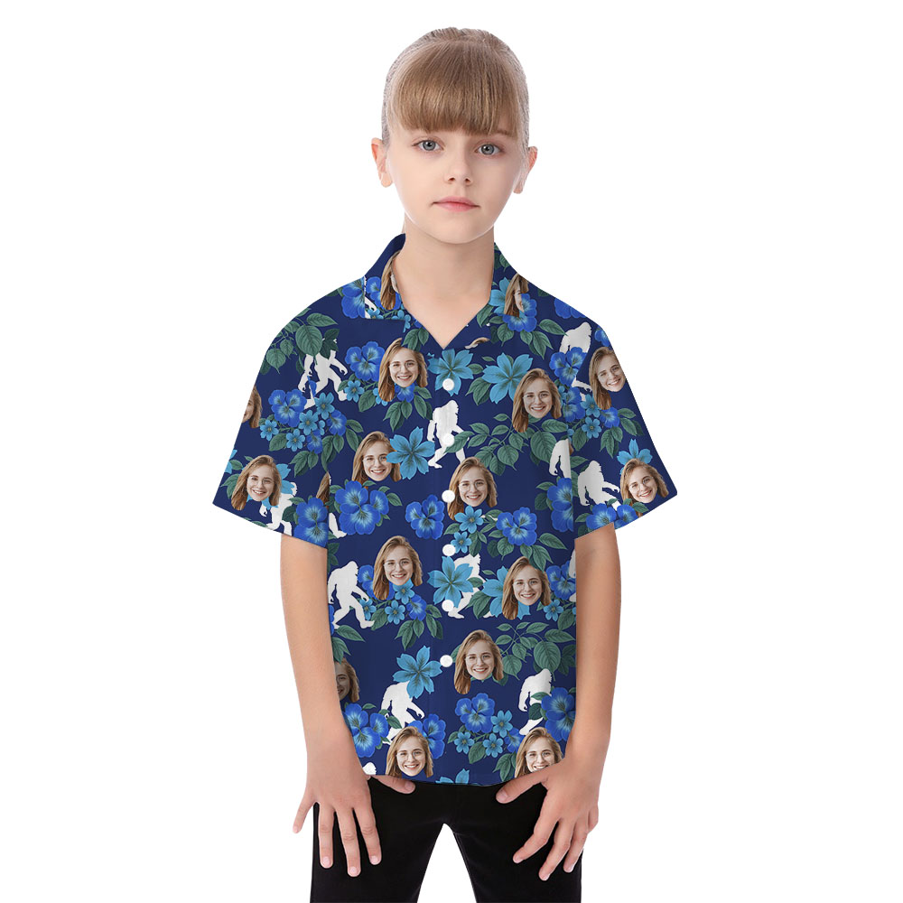 Blue Bigfoot Matching Family Shirt And Dress With 1-5 Faces