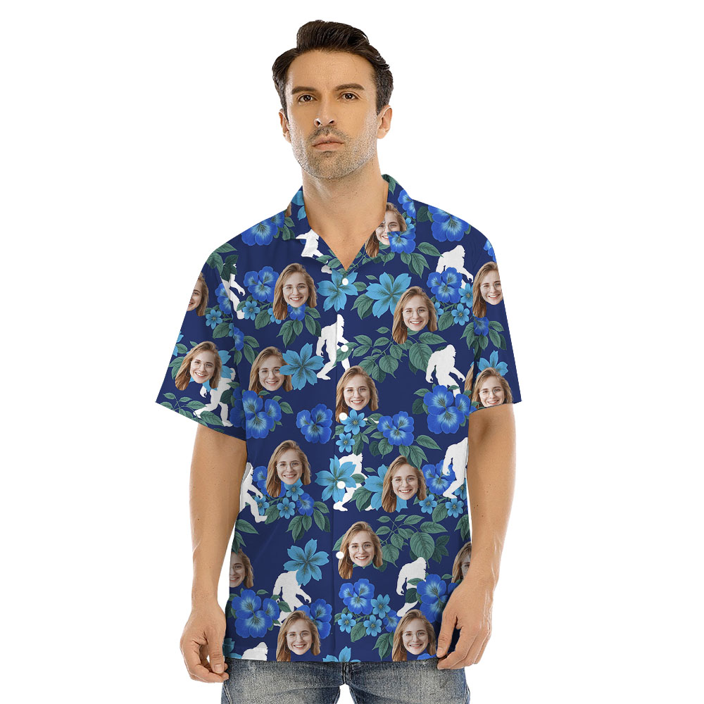 Blue Bigfoot Matching Family Shirt And Dress With 1-5 Faces