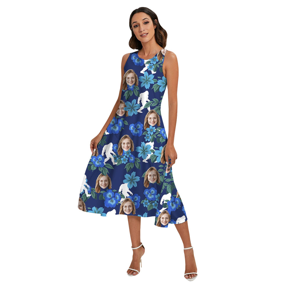 Blue Bigfoot Matching Family Shirt And Dress With 1-5 Faces