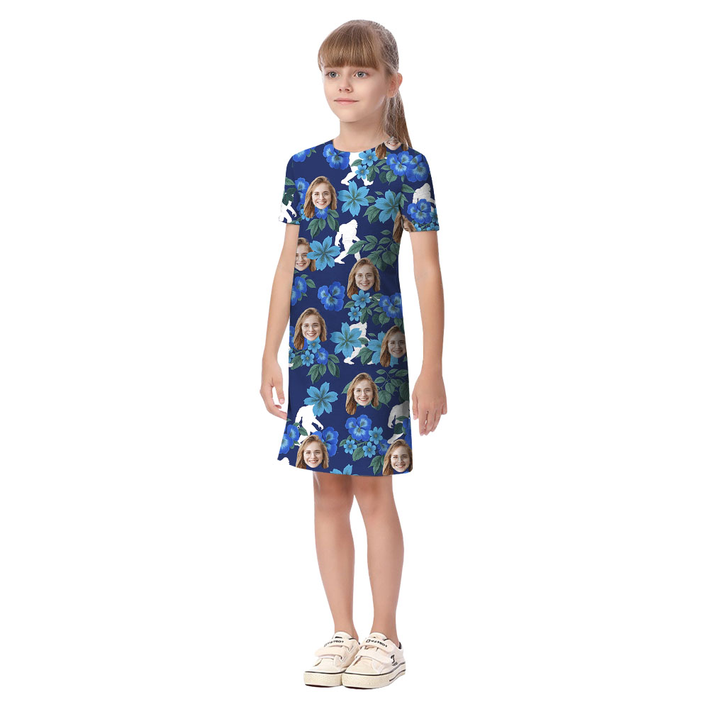 Blue Bigfoot Matching Family Shirt And Dress With 1-5 Faces