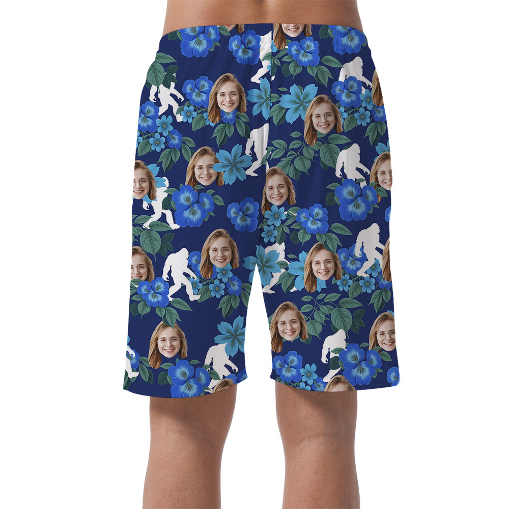 Custom 1-5 Faces Bigfoot Men's Shorts Blue