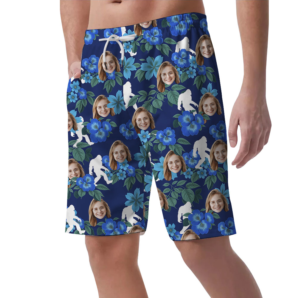 Custom 1-5 Faces Bigfoot Men's Shorts Blue