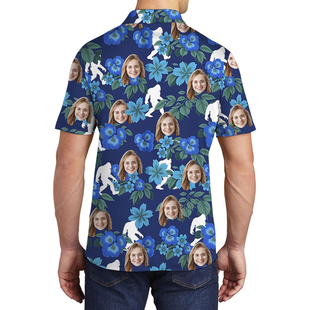 Blue Floral Bigfoot Collared Shirt With Faces