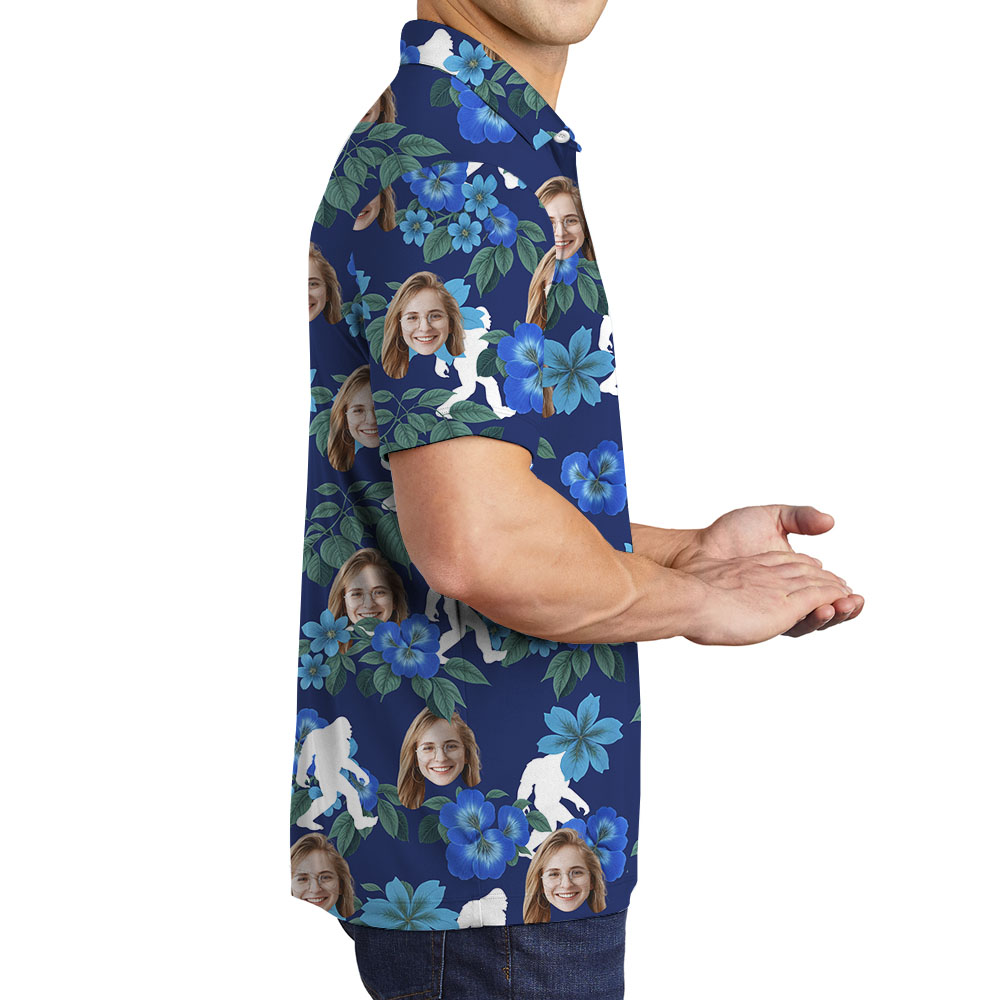 Blue Floral Bigfoot Collared Shirt With Faces
