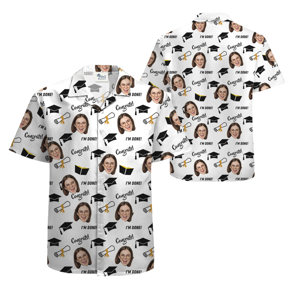 Graduation Themed Hawaiian Shirt With Up To 5 Faces