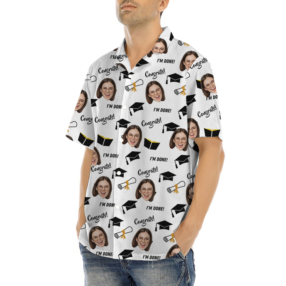 Graduation Themed Hawaiian Shirt With Up To 5 Faces