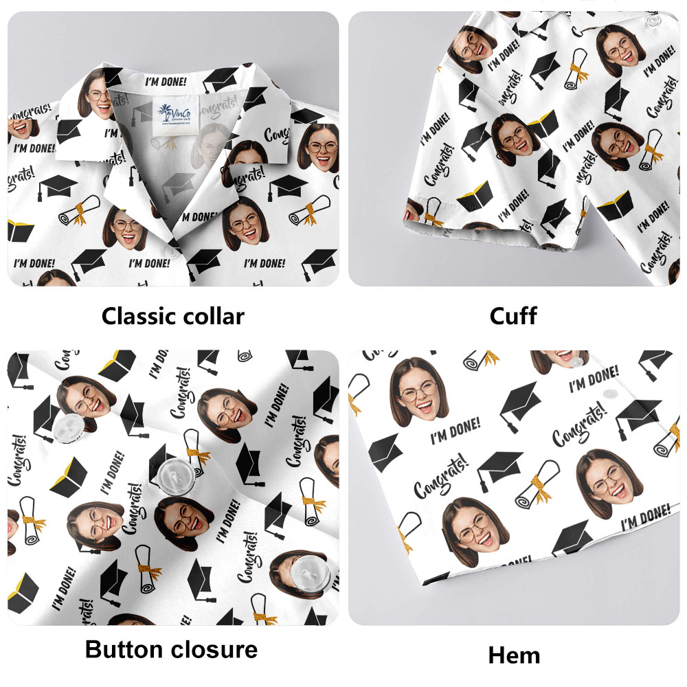 Graduation Themed Hawaiian Shirt With Up To 5 Faces