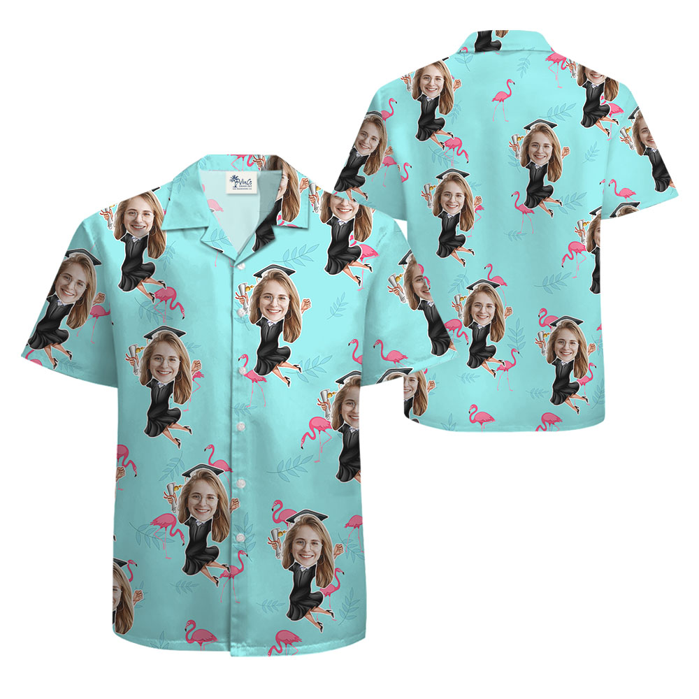 Flamingo And Graduation Hawaiian Shirt With Girl's Face