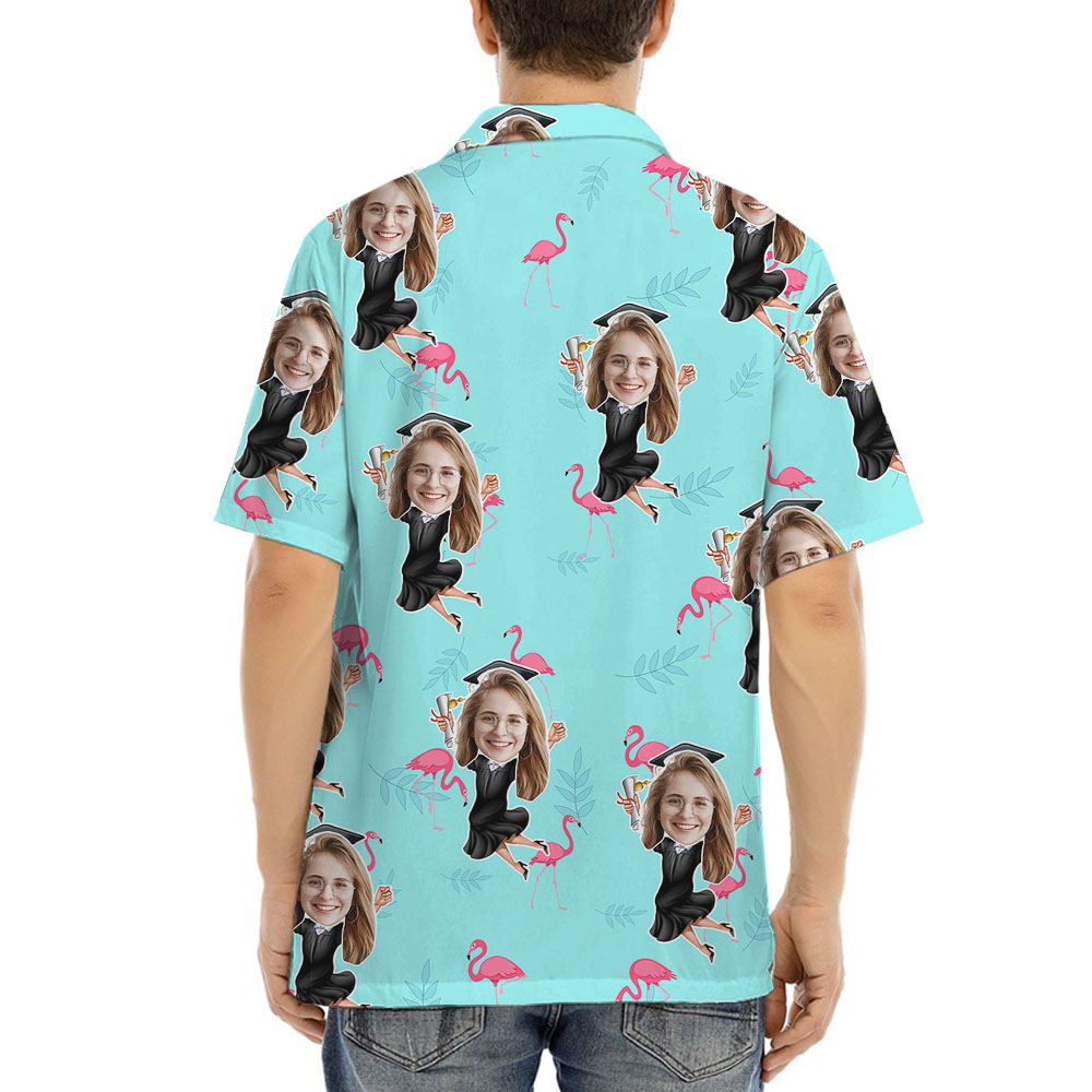 Flamingo And Graduation Hawaiian Shirt With Girl's Face