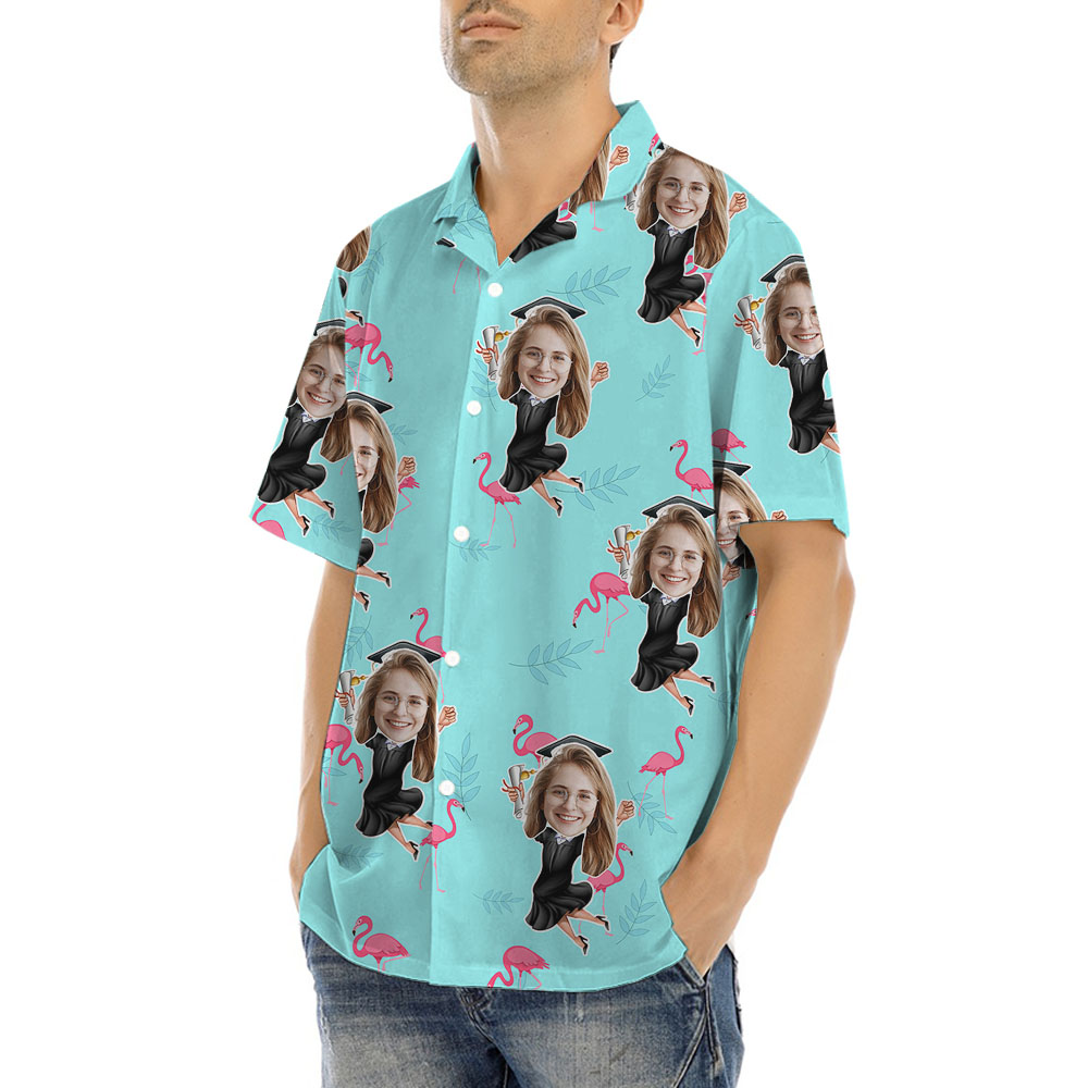 Flamingo And Graduation Hawaiian Shirt With Girl's Face