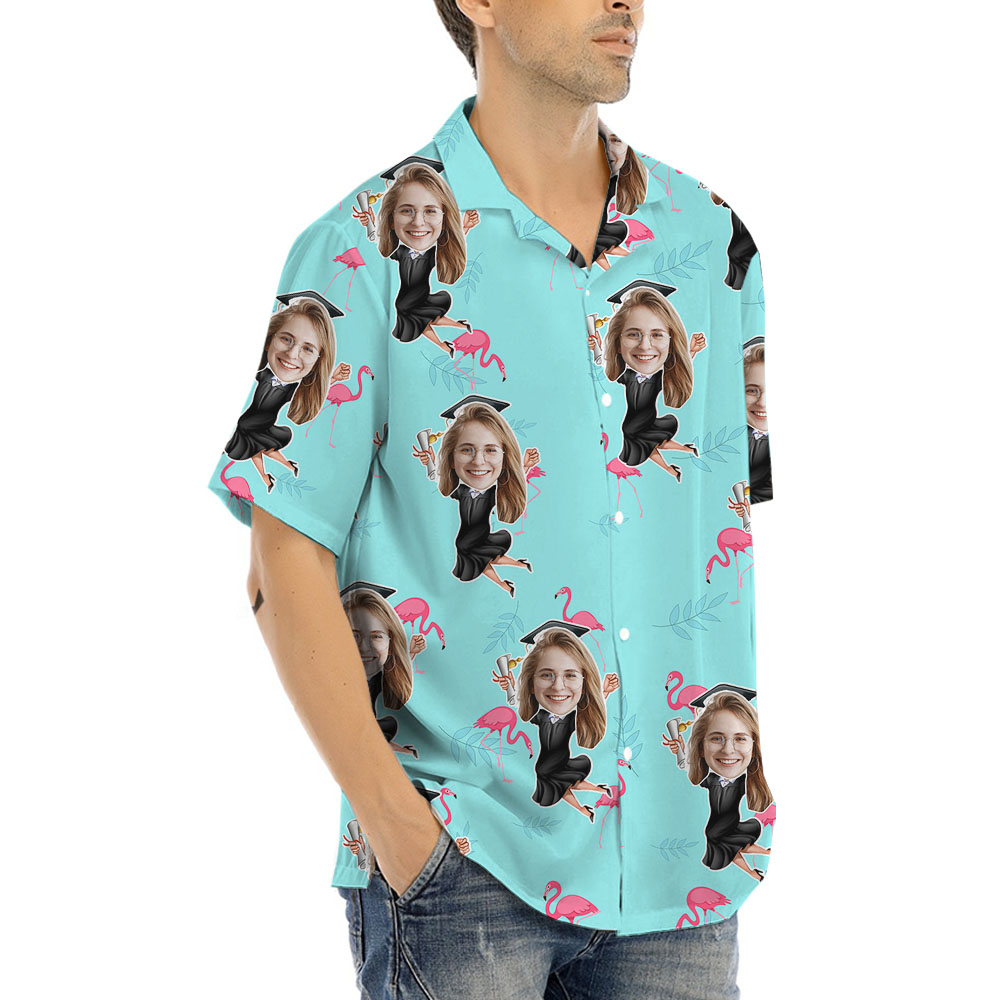 Flamingo And Graduation Hawaiian Shirt With Girl's Face