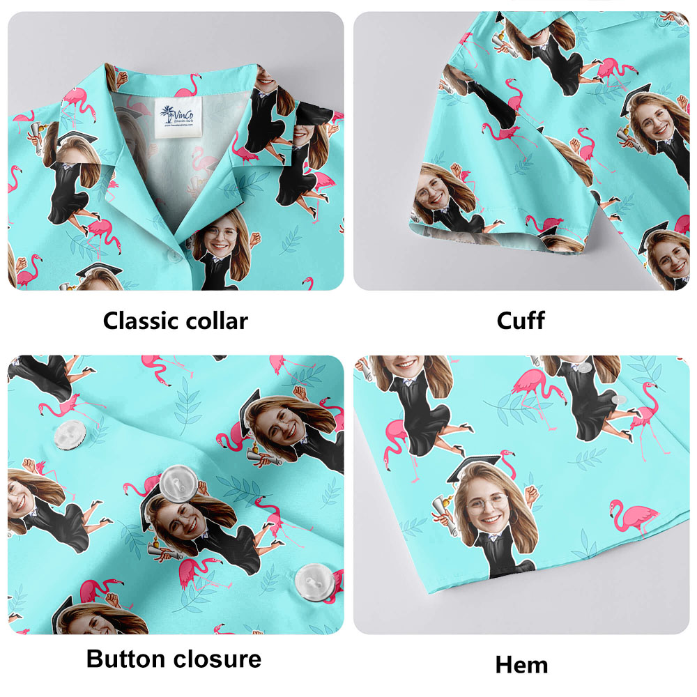 Flamingo And Graduation Hawaiian Shirt With Girl's Face
