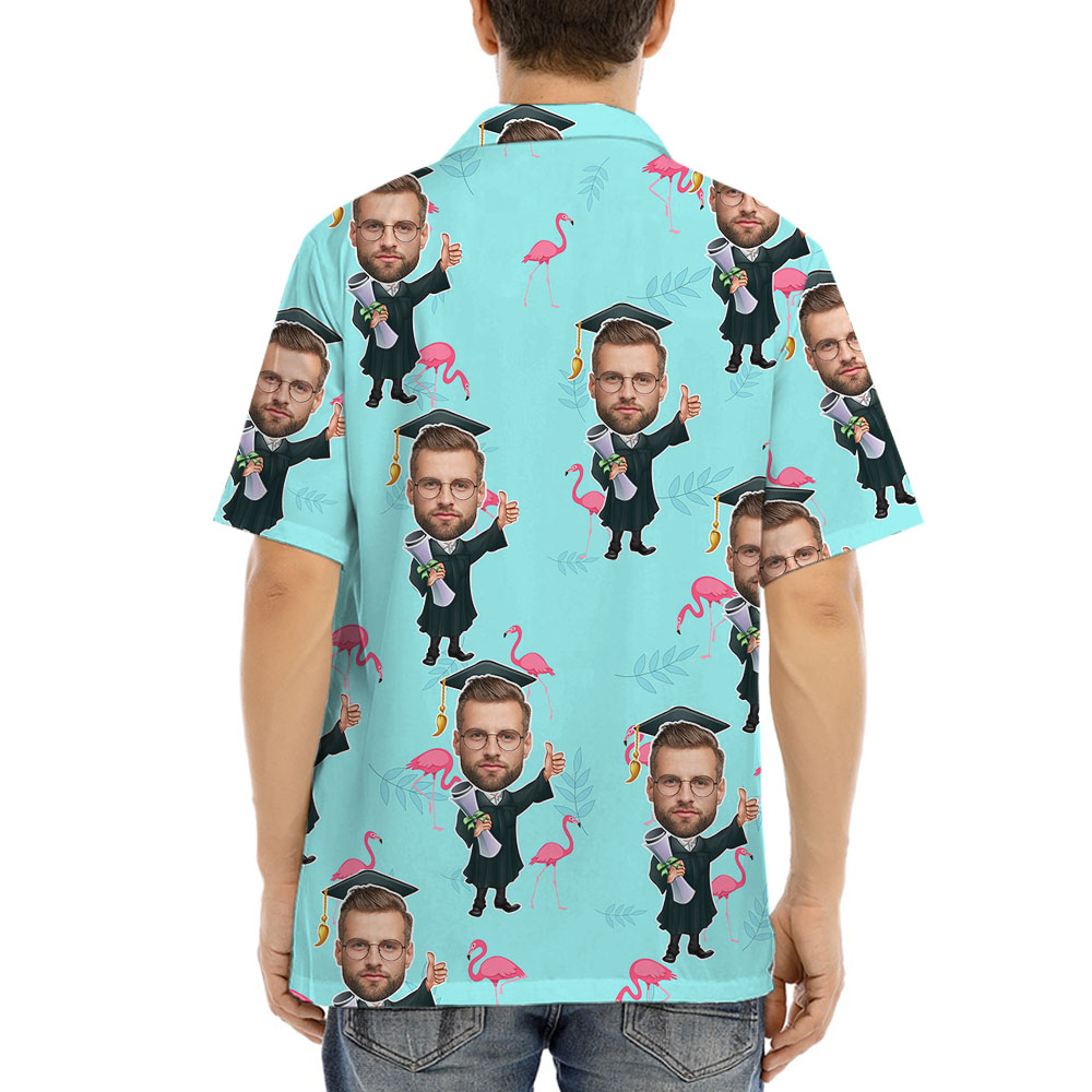 Blue Flamingo Graduation Button Up Shirt With Men's Face