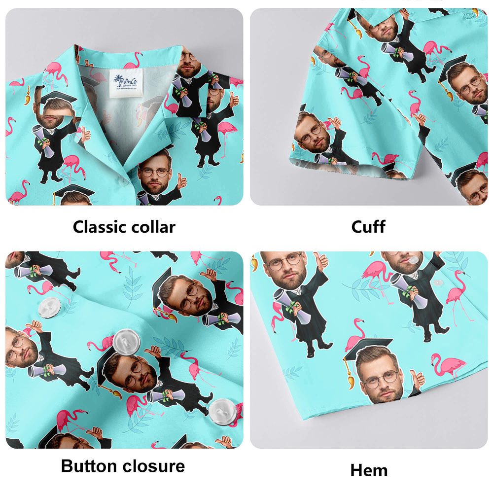 Blue Flamingo Graduation Button Up Shirt With Men's Face