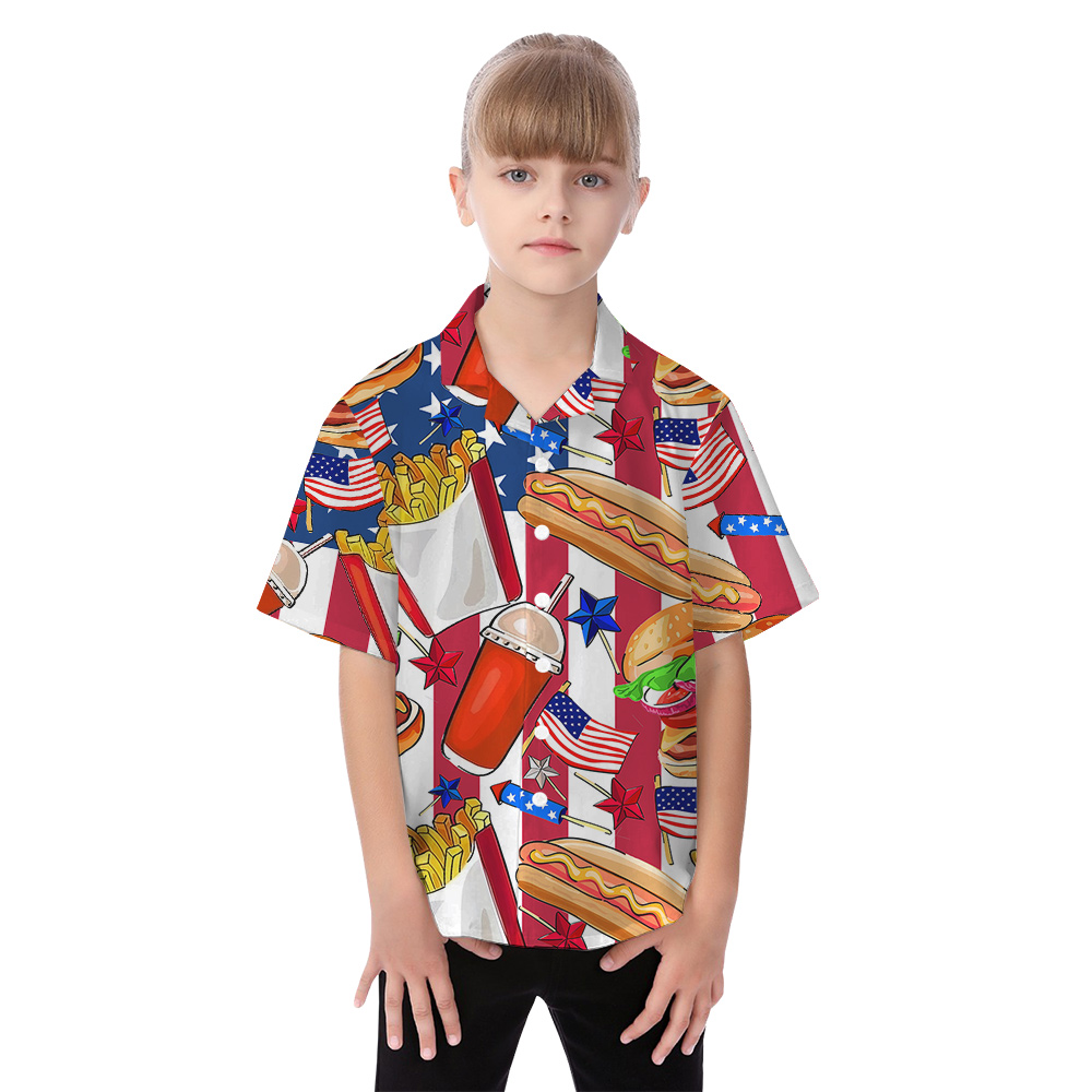 American Fast Food 4th Of July Matching Hawaiian Outfits For Family