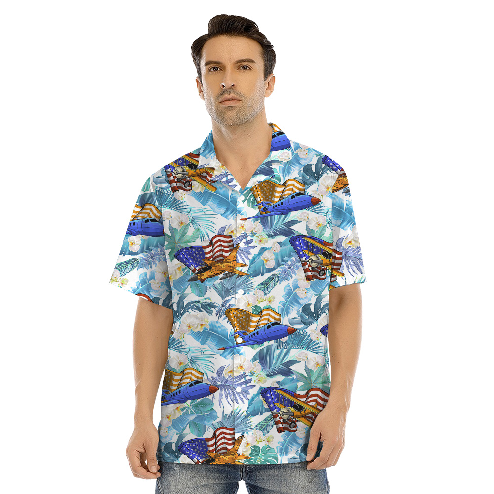 American Flag Aircraft Tropical 4th Of July Matching Hawaiian Outfits For Family