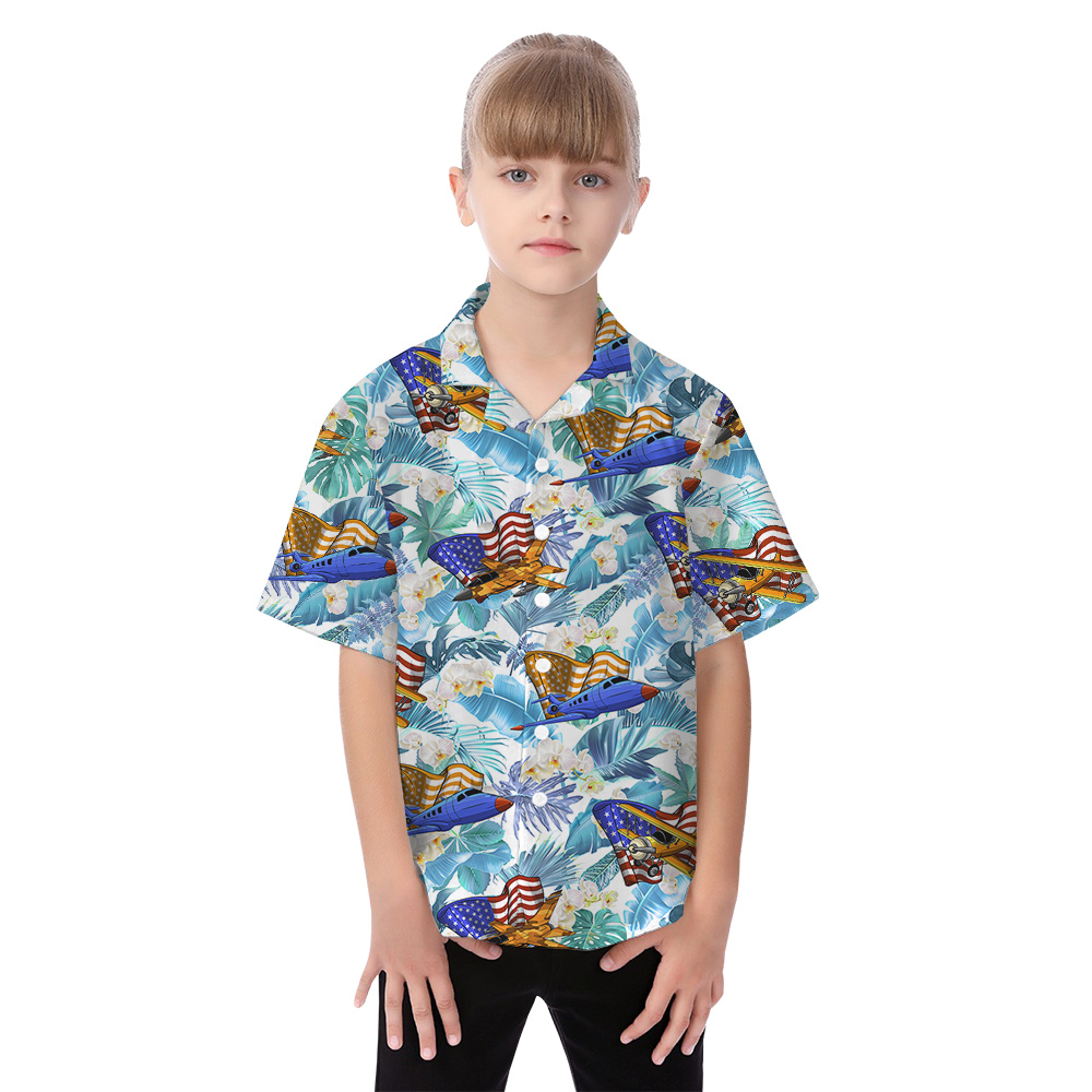 American Flag Aircraft Tropical 4th Of July Matching Hawaiian Outfits For Family