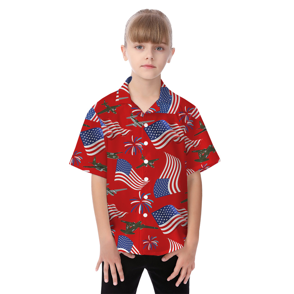 Firework Aircraft American Flag Matching Hawaiian Outfits For Family
